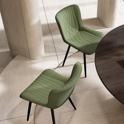 YOUTASTE Green Dining Chairs Set of 2, Mid-Century Modern Faux Leather Upholstered Kitchen Chairs with Black Metal Legs, Supports 300 lbs, Comfortable Accent Chairs for Living Room, Bedroom