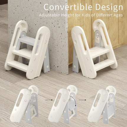 hoopyosms Toddler Step Stool for Bathroom Sink Kids Foldable Toilet Potty Training Stool Adjustable 3 to 2 Stool with Handrail Baby Kitchen Stool Helper Children Step Ladder with Non-Slip Pads
