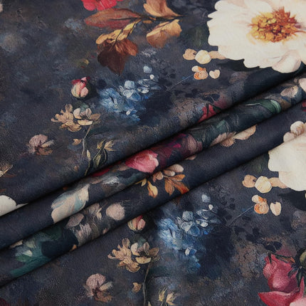 NICETOWN Floral Velvet Curtains 2 Panels 96 Inch Long, 52 Wide, Retro Blue Multi