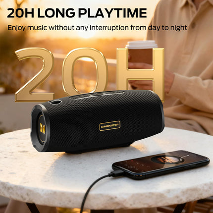 Monster S380 Bluetooth Speaker, Portable Speaker with 40W Stereo Sound, Bluetooth 6.0, 20H Playtime, IPX6 Waterproof, TWS Pairing, Support AUX/TF Card, Wireless Speaker for Outdoor, Travel, Party