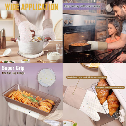 Silicone Oven Glove Set, Silicone Oven Gloves, with Soft Cotton Lining, 500 ° F Heat Resistant and Non Slip Gloves, with Pot Mat, Suitable for Cooking, Baking, Microwave and Barbecue