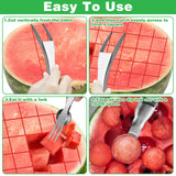 2Pcs Watermelon Cutter, Stainless Steel Watermelon Slicer 3-in-1 Fruit Slicer Portable for Home Party Watermelon Cutter Slicer Tool, Thicken Stainless Steel Fruit Cutter Watermelon Slicer Cutter Tool