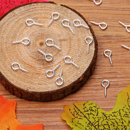 Shapenty 300PCS Mini Metal Hoop Peg Screw Eye Pin Hook for Arts & Crafts Projects, Cork Top Bottles, DIY Jewelry Making Findings, Charm Bead, 104.5mm (Bright Silver)