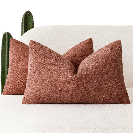 Foindtower 12x20" Pack of 2 Textured Boucle Throw Accent Solid Lumbar Cozy Couch Cushion Case for Chair Sofa, Orange Rust Red X0048OPSED