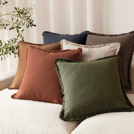 Foindtower Set of 2 Linen Fringe Throw Farmhouse Cushion Cover with Tassels Soft Accent Pillowcase for Couch Chair Sofa, Fall Rust Orange X004E7CPT5