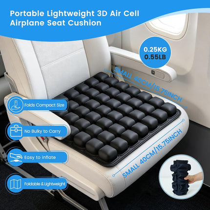 Inflatable Travel Seat Cushion, Airplane Seat Cushion for Long Sitting, Small and Lightweight Air Cushions for Office, Car, Stadium, Wheelchair