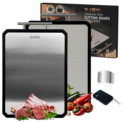 BLAZEYO 2-in-1 Double Sided Stainless Steel Cutting Board, Large Size 41 * 28 cm/16”×11” Chopping Board, Food Grade Non Toxic Dishwasher Safe