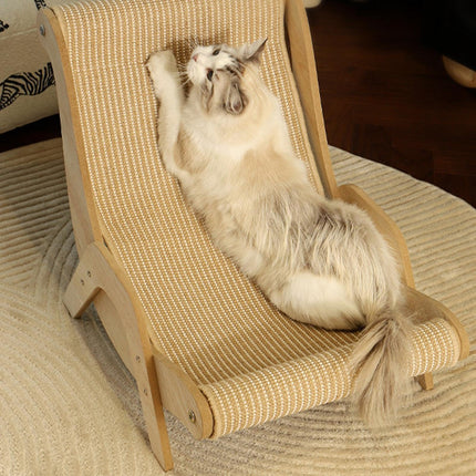 Pet Beach Chair, Elevated Cat Chair Bed, Wooden Pet Sisal Scratcher, Lounging Raised Pet Chair, Cat Lounge Chair for Garden, Living Room, Bedroom, Indoors, Balcony