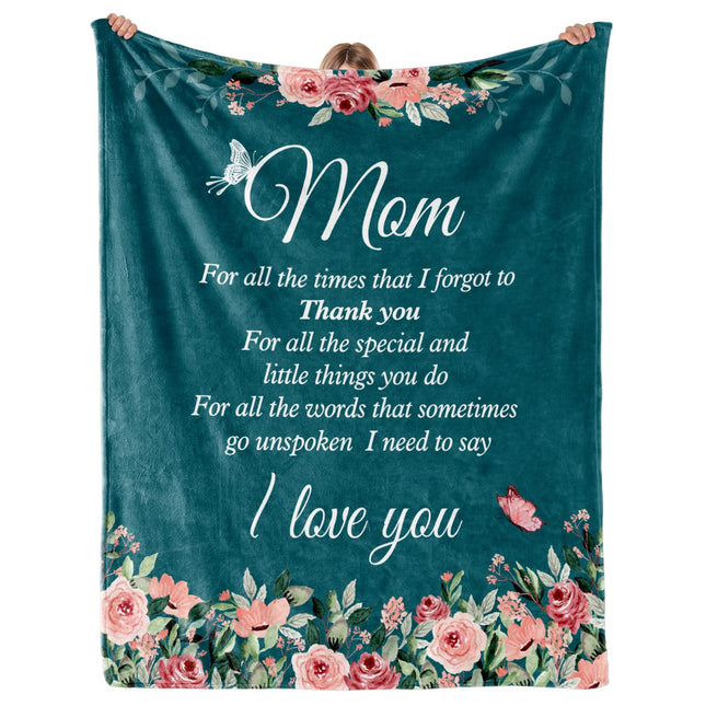 Mothers Day Birthday Gifts The Best Mom Ever Birthday Gift Soft Throw Blanket with Floral & Letter Print SIZE 50" x 60", Teal