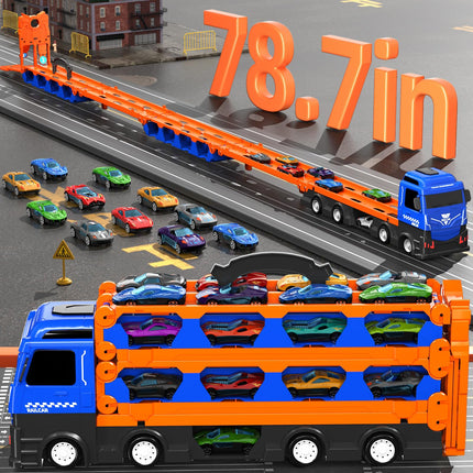 Ci Vetch 25-in-1 Transport Truck Toy Set with 24 Die-Cast Cars & 78" Race Track