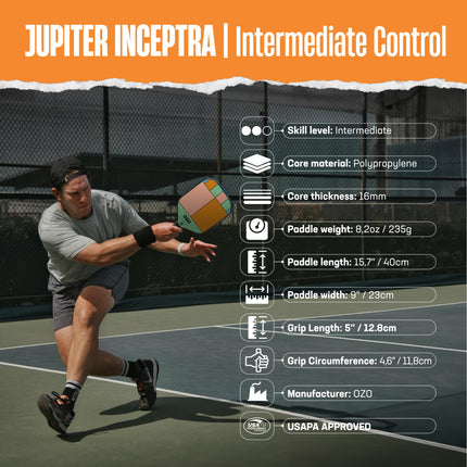 OZO Pickleball – Jupiter Intermediate Control Paddle – USAPA Approved – Carbon Fiber Surface, 1 PIECE