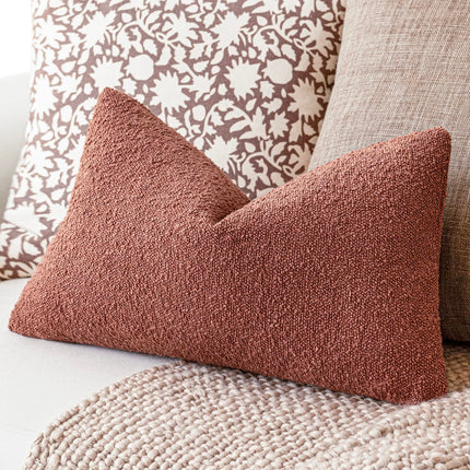 Foindtower 12x20" Pack of 2 Textured Boucle Throw Accent Solid Lumbar Cozy Couch Cushion Case for Chair Sofa, Orange Rust Red X0048OPSED