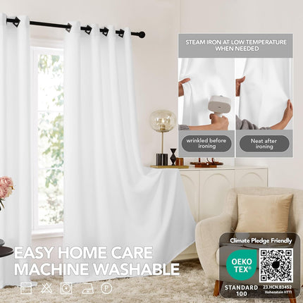Deconovo Pure White 50% Room Darkening Curtains, Patio Door Blackout Curtains for Dining Room/Living Room/Bedroom, 52W x 84L Inch, 2 Panels