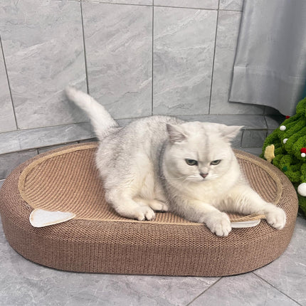 BEFYUS Cardboard Cat Scratcher Mat - 24 Inch 2 in 1 Oval Cat Scratching Pad Cat Toys with Ball Toy for Indoor Cats,Board Nest Suitable Cats to Rest and Grind Claws (with Ear)