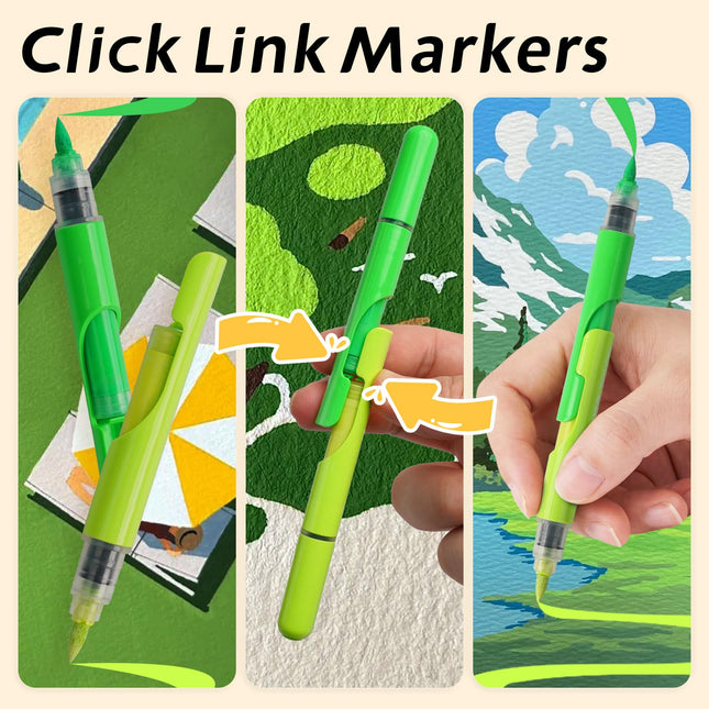 Funto ClickLink Refillable Acrylic Markers, 30 Colors with Visible Ink Cartridges & Dual-Brush Tips - Quick-Dry Water-Based Paint Pens for Ceramic, Glass, Wood