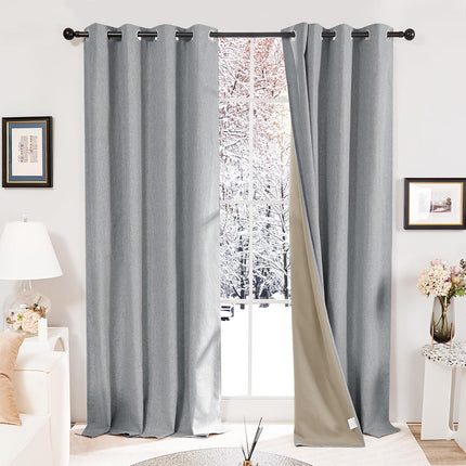 Deconovo Faux Linen Blackout Curtains, Grommet Room Darkening Curtains, 52x96 Inch, Dark Grey, Set of 2