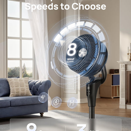 DREO Fan for Bedroom, 90° Oscillating Standing Fan, 20dB Quiet, 90ft Pedestal Fans for Room Office, DC Motor, 8+H Speeds, 3 Modes, 38-42'' Adjustable Height, Remote, 8H Timer, 105° Manual Vertical