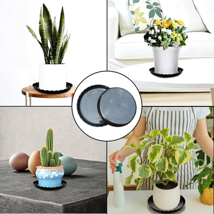 OFiSEXPT 15 Pcs Plant Saucer Set, 6, 8, 10 Inch Plastic Pot Trays, Flower Planter Saucers, Drip Trays for Indoor/Outdoor, Sturdy Plant Plate Water Catcher, BLACK