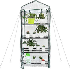BRTON 4-Tier Mini Greenhouse with Zippered PVC Cover, Steel Shelves, for Garden Yard Patio Backyard Indoor Outdoor, Use Extra Hooks Wind Ropes, L27 x W19 x H65