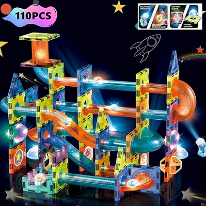 BINZKBB Light Magnetic Tiles Building Blocks for Kids,3D Clear Educational STEM Building Toys,Magnetic Marble Run Blocks Toys T73