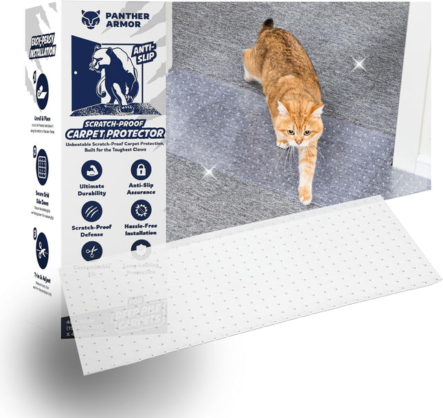 PANTHER ARMOR Carpet Protector Mat for Pets, for Deep Pile Carpet, Stop Cats from Scratching Carpets, Door Edge Protector, Plastic Runner Mat, 15.7” x 43.3”