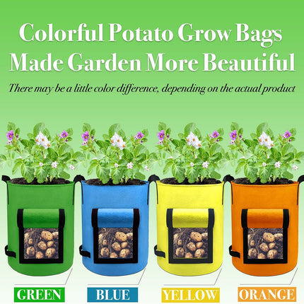 4Packs Colorful Potato Grow Bags, Heavy Duty Potato Bags for Growing Potatoes, Fabric Potato Planter, Non-Woven