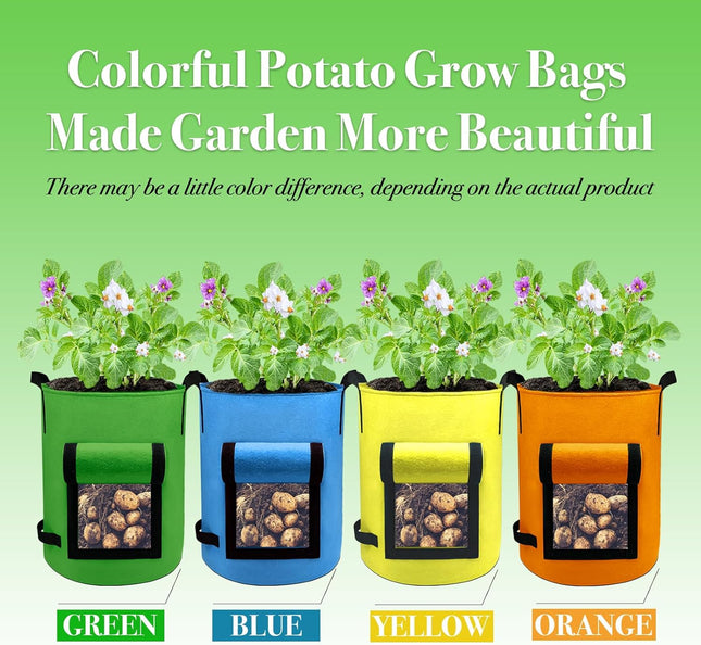 4Packs Colorful Potato Grow Bags, Heavy Duty Potato Bags for Growing Potatoes, Fabric Potato Planter, Non-Woven