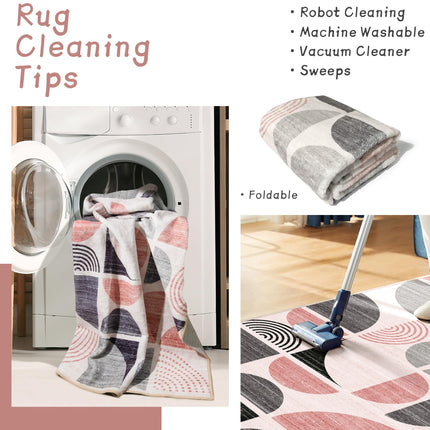 MUJOO Pink Washable Rugs 8x10',Boho Area Rugs for Living Room Bedroom,Large Throw Floor Carpet Non Slip Soft Modern Abstract Pink and Grey