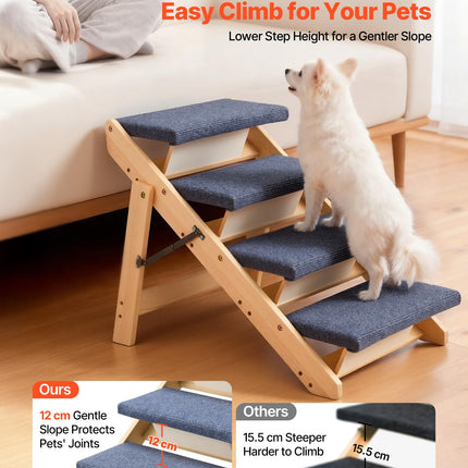 VEVOR Wood Pet Stairs, 4-Step Dog Stairs for Beds, Sofa & Cars, 60lbs Load Capacity, Folded Flat Design, Stable & Sturdy Cat & Dog Step Ladder for Small Medium Older Pet Puppy Essentials