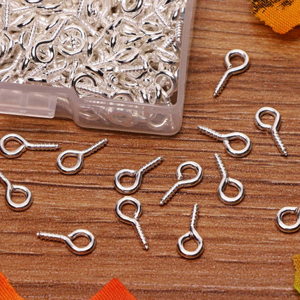 Shapenty 300PCS Mini Metal Hoop Peg Screw Eye Pin Hook for Arts & Crafts Projects, Cork Top Bottles, DIY Jewelry Making Findings, Charm Bead, 104.5mm (Bright Silver)
