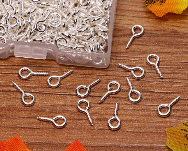 Shapenty 300PCS Mini Metal Hoop Peg Screw Eye Pin Hook for Arts & Crafts Projects, Cork Top Bottles, DIY Jewelry Making Findings, Charm Bead, 104.5mm (Bright Silver)