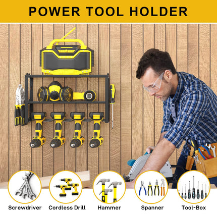 SPACECARE Heavy Duty 3 Layers Wall Mounted Storage Rack With 4 Holders for Cordless Drills Power Tool Organizer