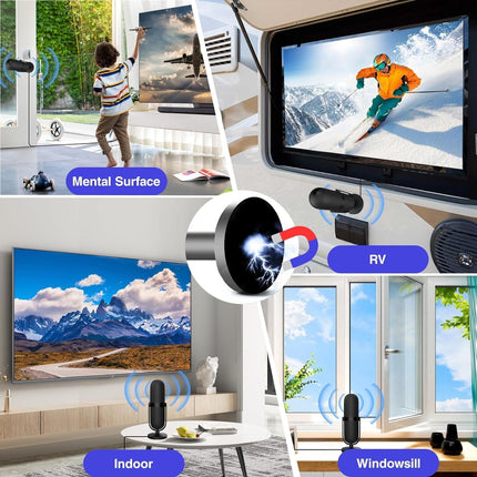 TV Antenna 2024 Upgrade - TV Antenna Indoor 480 Miles Range Reception, Digital Antenna Support 4K/ 1080P/VHF/UHF/DAB with 16.4Ft Coax Cable