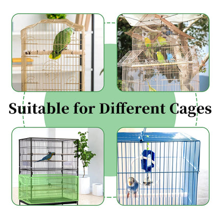 Daoeny 2PCS Large Bird Cage Cover, Bird Cage Seed Catcher, Adjustable Soft Airy Nylon Mesh Net, Birdcage Cover Skirt Seed Guard for Parrot Parakeet Macaw African Round Square Cages (Blue + Green)