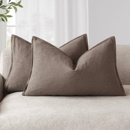 Foindtower 12x20" Pack of 2 Linen Soild Throw Accent Lumbar Cushion Case Boho Farmhouse Pillowcase for Chair Couch Sofar, Light Coffee X004GUDY81