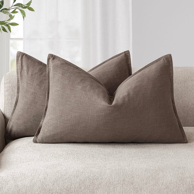 Foindtower 12x20" Pack of 2 Linen Soild Throw Accent Lumbar Cushion Case Boho Farmhouse Pillowcase for Chair Couch Sofar, Light Coffee X004GUDY81