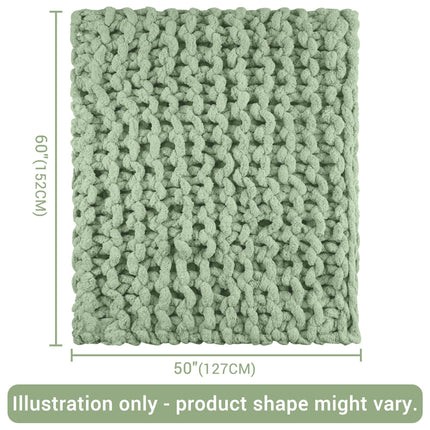 Viviland 50"x60" Light Green Cream Soft Washable Chenille Cozy Knit Blanket for Couch Bed Sofa Room