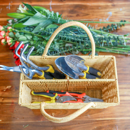 HOUDE Gardening tool set, equipped with rattan storage basket, 5 aluminum alloy hand tools and 3 stainless steel scissors