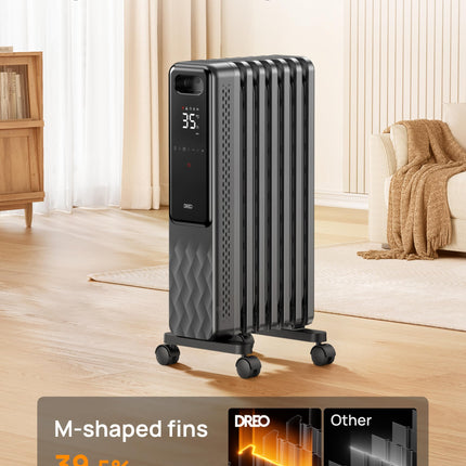 DREO Oil Filled Radiator, Electric Radiant Heaters for indoor use Large Room with Remote Control, Child Lock, 4 Modes, Overheat & Tip-Over Protection, 24h Timer, Digital Thermostat, Quiet, 1500W