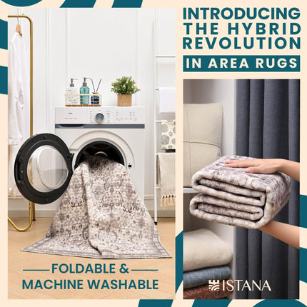 Istana Area Rugs 8x10 - Beige Grey/Light Cream Area Rug - Foldable Stain Resistant 8 x 10 Rug for Bedroom - Washable Area Rugs 8x10 - Farmhouse Rugs for Living Room
