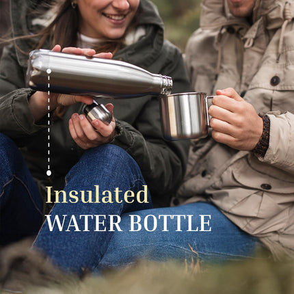 JS Gourmet 750ml Double Wall Stainless Steel Water Bottle with Leak-proof Silicone Cap, Lightweight, Reusable Insulated Metal Bottle, Keeps Beverages Hot or Cold