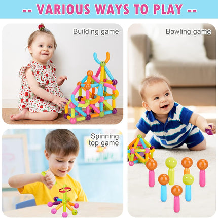 74PCS Magnetic Building Sticks Blocks Toys, Magnetic Balls and Rods Set for Kids, Magnetic Building Set,Toddler Montessori Toys,STEM Stacking Toys T102