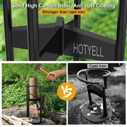 HOTYELL Firewood Splitter, High Carbon Steel Wood Splitter with Fixed Awl, Manual Log Splitting Wedge Tool, 4 Parts at One Time, Waxed Canvas Firewood Carrier Included