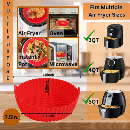 PERFECT GLAMOUR 4PCS Reusable Air Fryer Liners Silicone - 6.5, 7.5, 8.5 inches Non-Stick Silicone Air Fryer Pots - Eco-Friendly & Food Grade Air Fryer Accessories - Replacement for Disposable Parchment Paper Liner