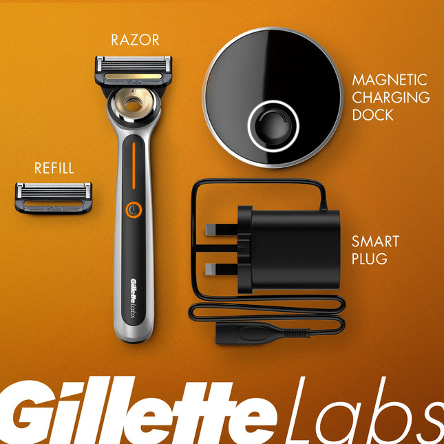Gillette Heated Razor for Men, Starter Shave Kit by GilletteLabs, 1 Handle, 1 Razor Blade, 1 Charging Dock