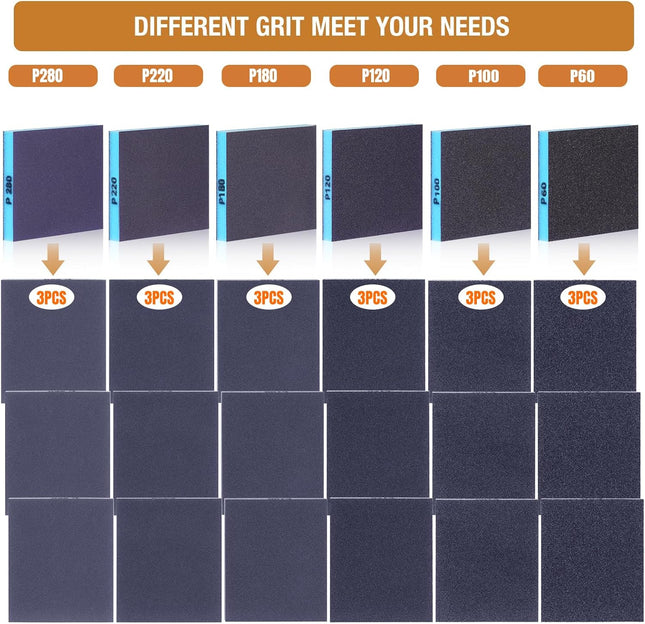 18 Pc 60-280 Sanding Sponge Pads Kit Ultra Fine Sanding Sponges Reusable Sanding Pads Wet Dry Super Soft Foam Sand Block Sandpaper Sponge