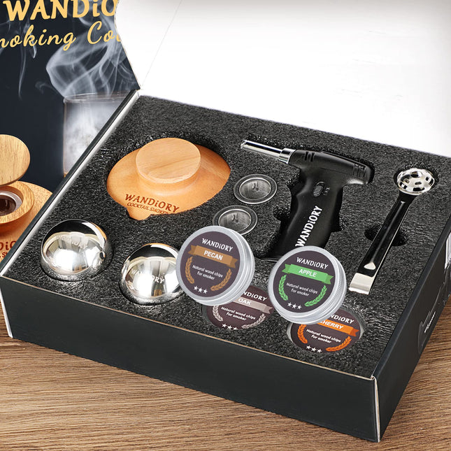 Cocktail Smoker Kit with Torch, WANDiORY Original Bourbon Whisky Drink Smoker Infuse Kit Includes 2 Whiskey Stone, Gifts for Men/Him/Father/Halloween/Christmas