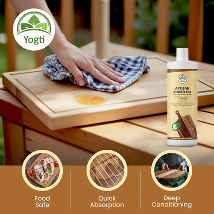 YOGTI 360ml Food Grade Mineral Oil for Wood & Bamboo – Protects & Restores Cutting Boards, Butcher Blocks, Utensils Classic Artisan Cutting Board Oil