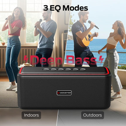 Monster Shock Pro Bluetooth Speaker with Baldric, 80W Loud Speaker with Deep Bass, Portable Wireless Speaker with TWS, Long Playtime & Waterproof for Outdoors/Indoors, Supports AUX/TF Card/USB Audio