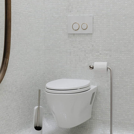 Heron Free Toilet Paper Holder Stand– Attractive Modern Bathroom Storage, Nickel Finish